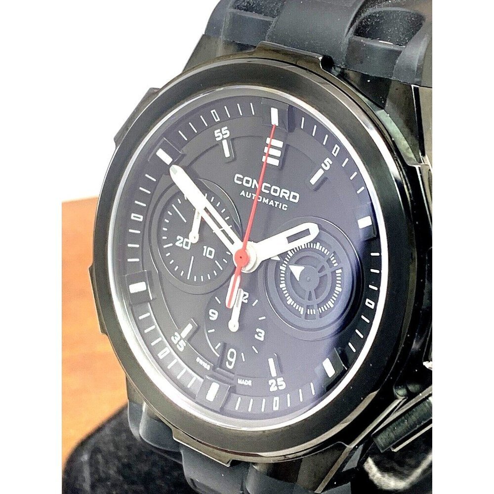 Concord Mens Watch C2 Swiss Automatic Chronograph Black Dial Rubber Ban